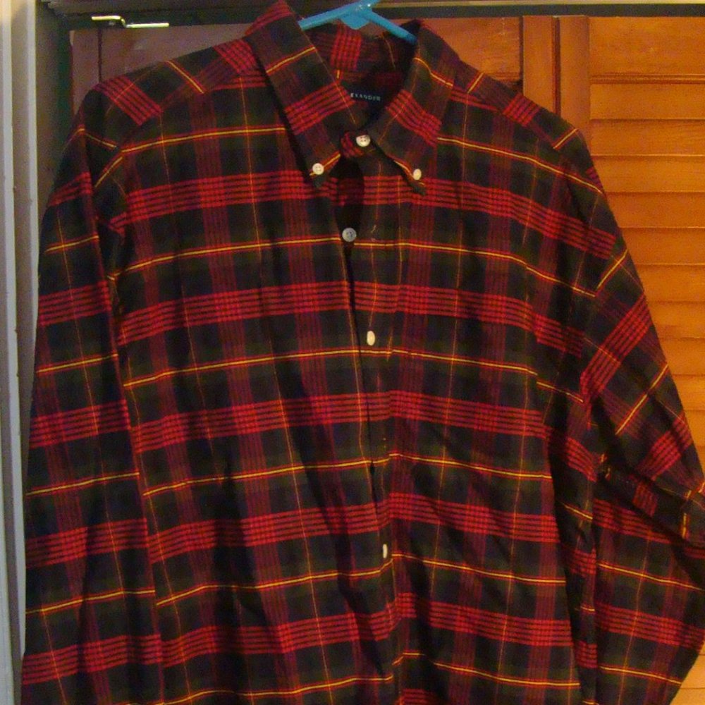 Mark Alexander Sport Plaid Button Down Shirt L Red Green Blue Men